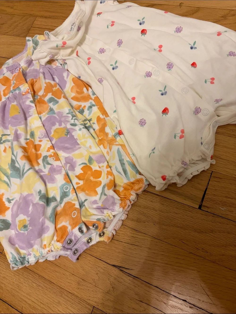 Carter's Girls Floral & Cream Fruit One-Piece Rompers